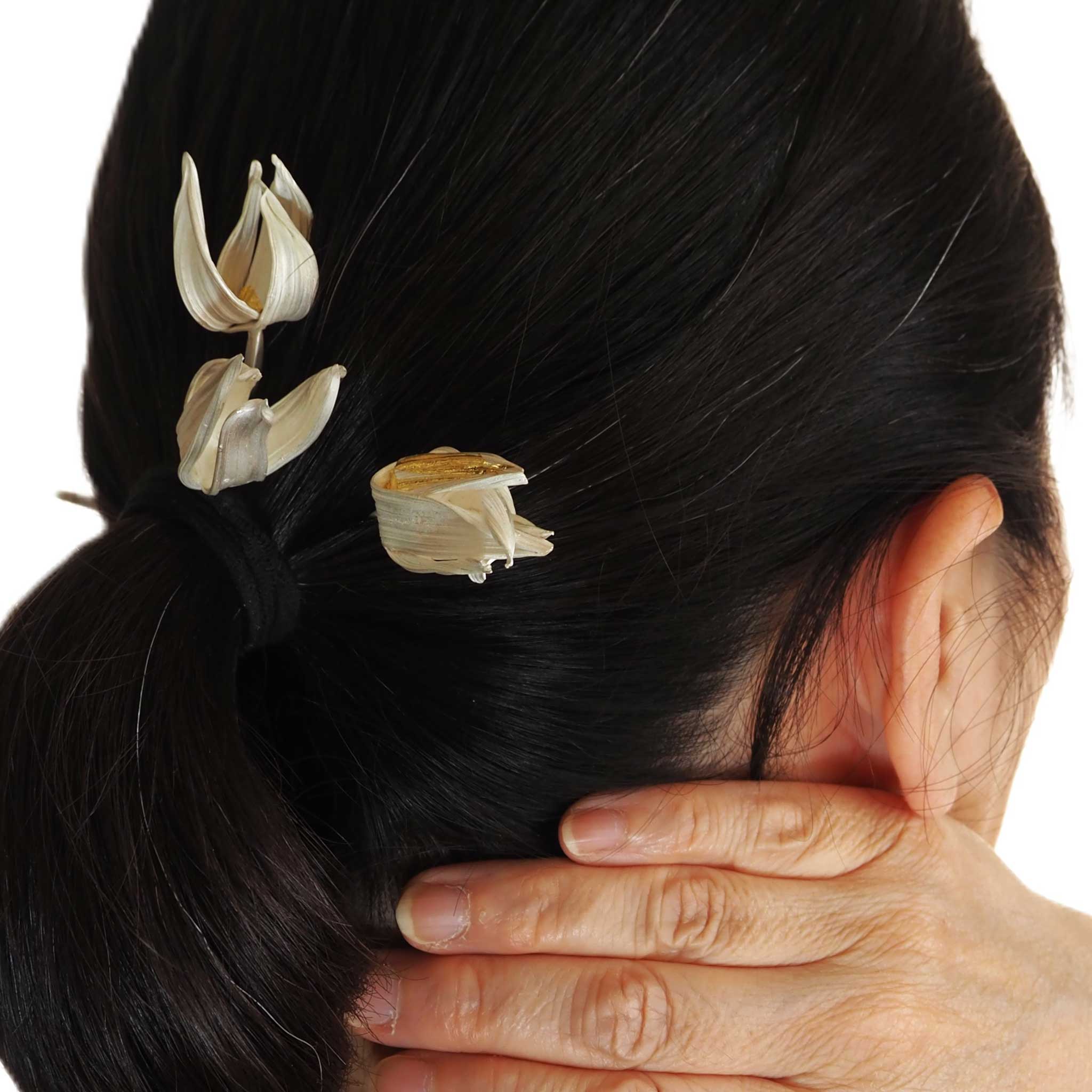 Moonlit Flowers Hair Pin in Silver with 24ct Gold